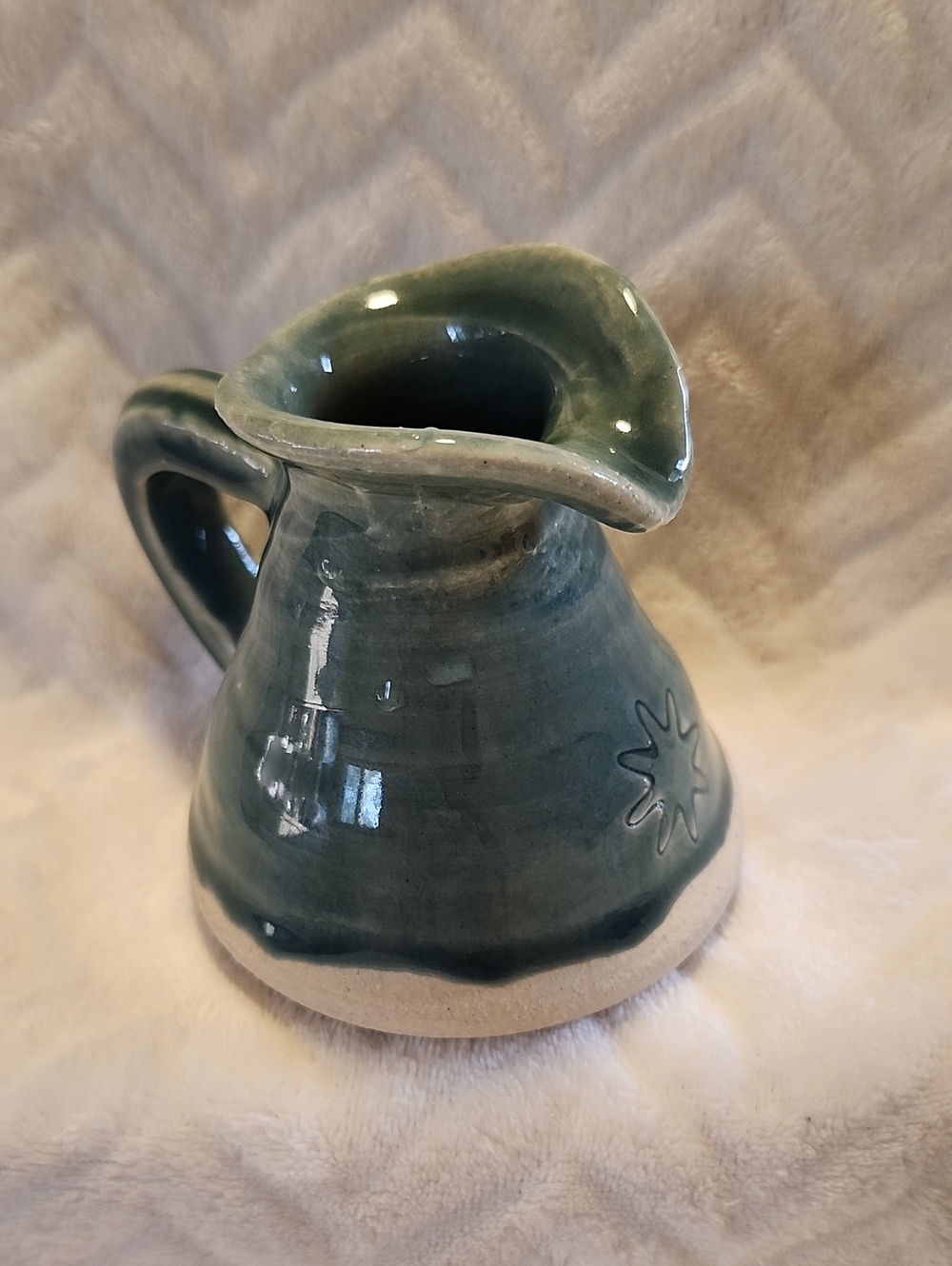 Handmade Ceramic Pitcher Vase in Teal Green